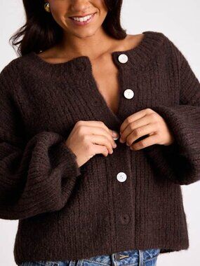 Lulus Marsden Heathered Brown Boxy Cardigan Sweater - Size XS